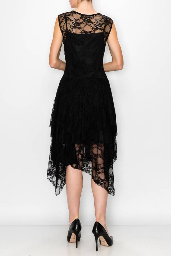 Origami Apparel Whimsical Sleeveless Lace Midi Dress With Unattached Slip