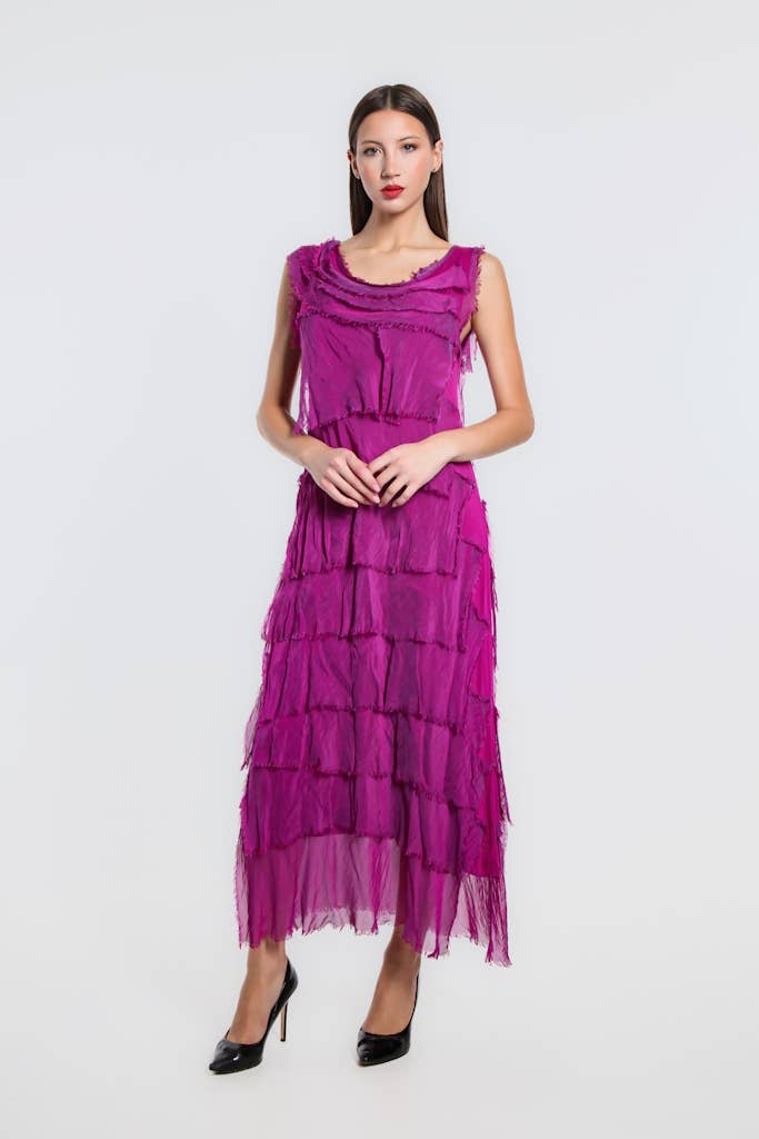 Tina Stephens Aleena Silk Maxi Ruffle Dress