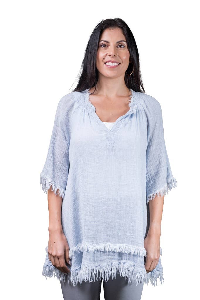 TINA Stephens Italy/Tees By Tina Zariah Crinkle Linen Raw Edge Top