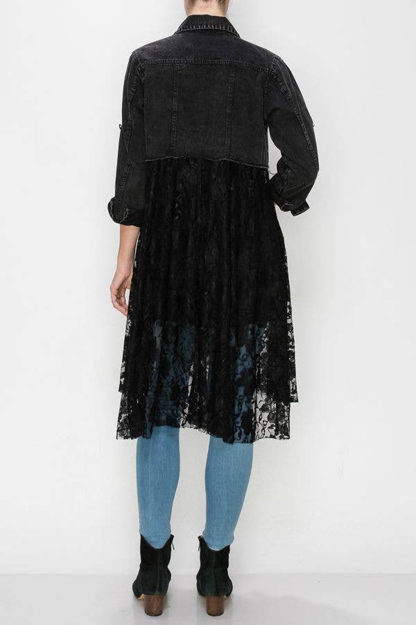 Origami Apparel Cropped Denim Jacket Duster with Lace