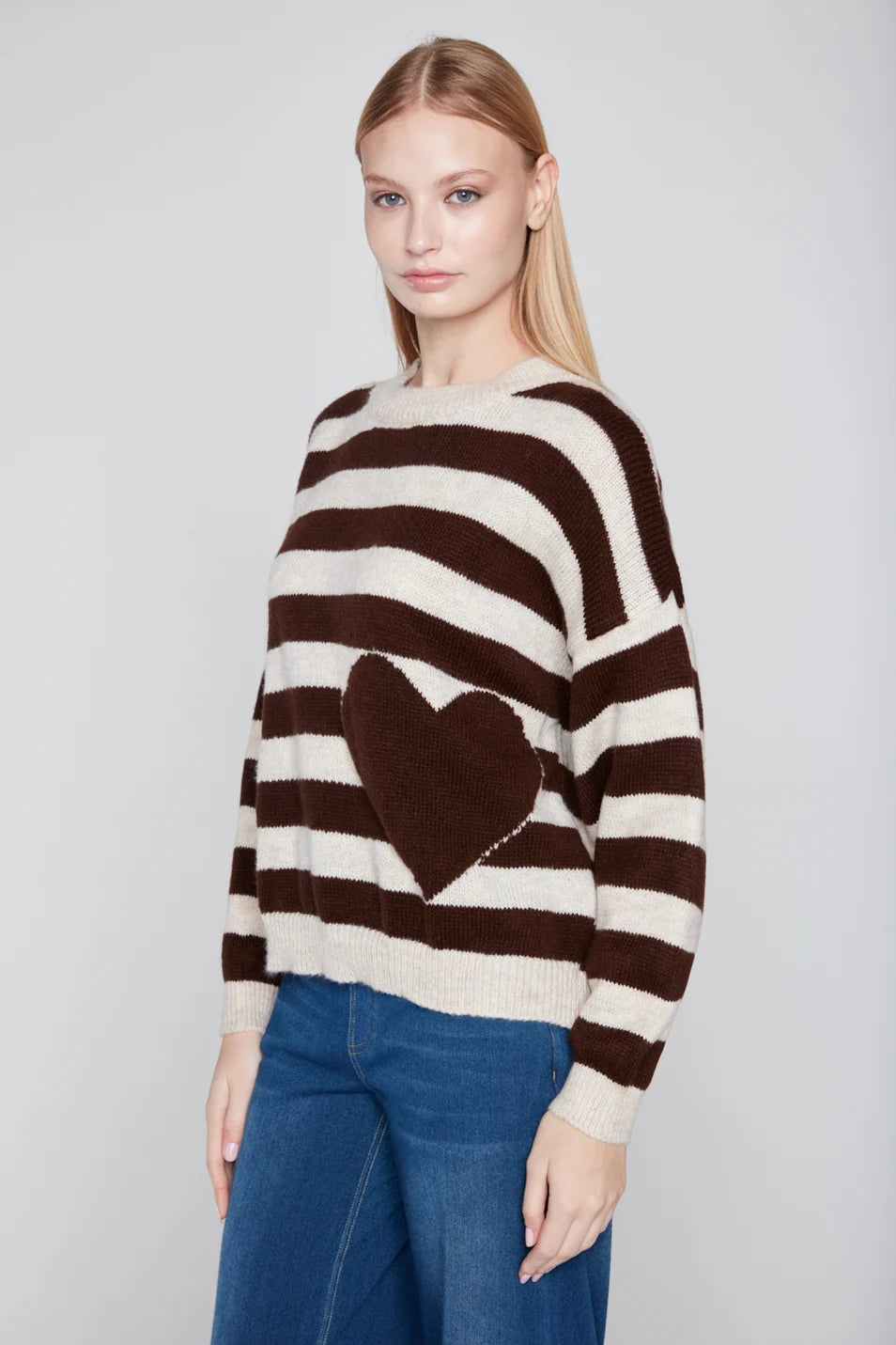 Compli K Striped Heart Chocolate Sweater