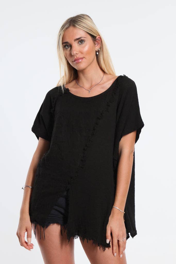 TINA Stephens Finola Mixed Media Seam Notch Top