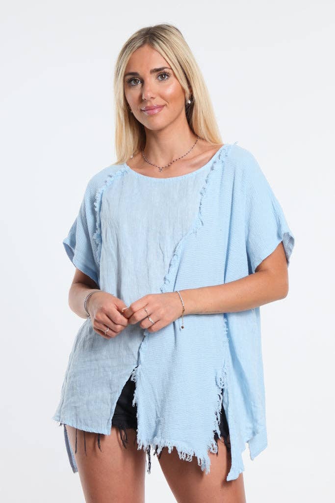 TINA Stephens Finola Mixed Media Seam Notch Top