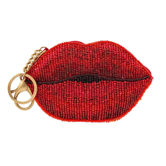Mary Frances XOXO Beaded Lips Coin Purse/Key Fob