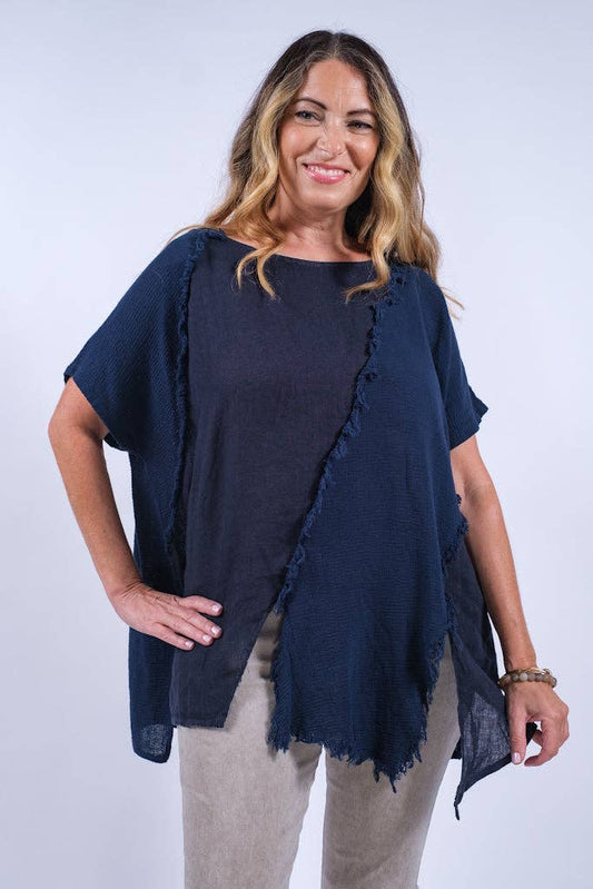 TINA Stephens Finola Mixed Media Seam Notch Top