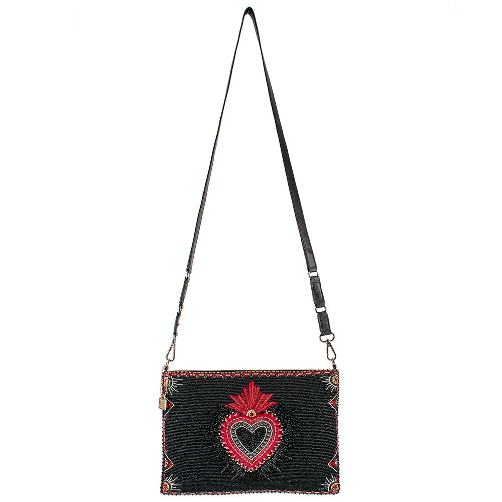 Mary Frances Soul Searcher Beaded Heart Leather Crossbody Handbag