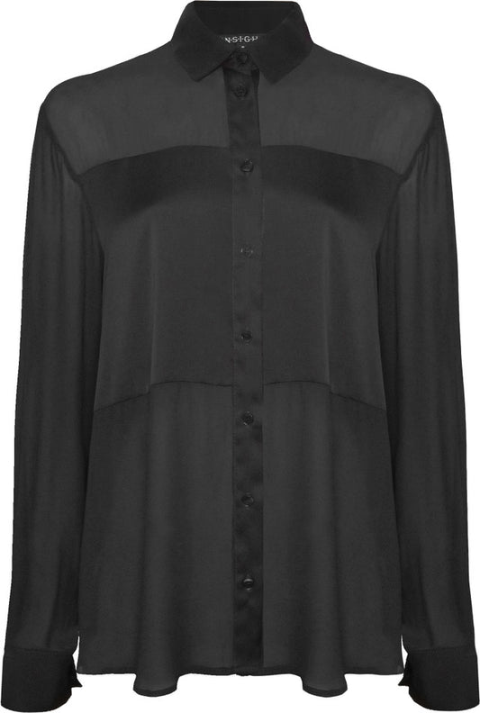 Insight Button Down Mixed Media Blouse Shirt