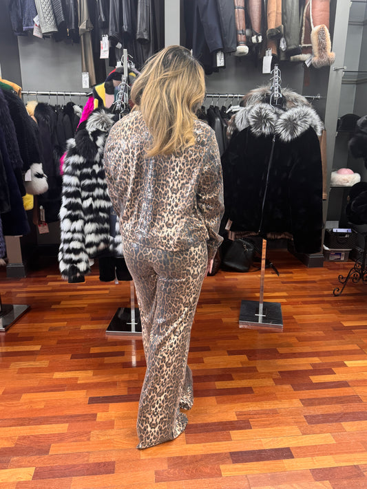 Kokomo SEQUIN LEOPARD FOIL PALAZZO PANT-NATURAL