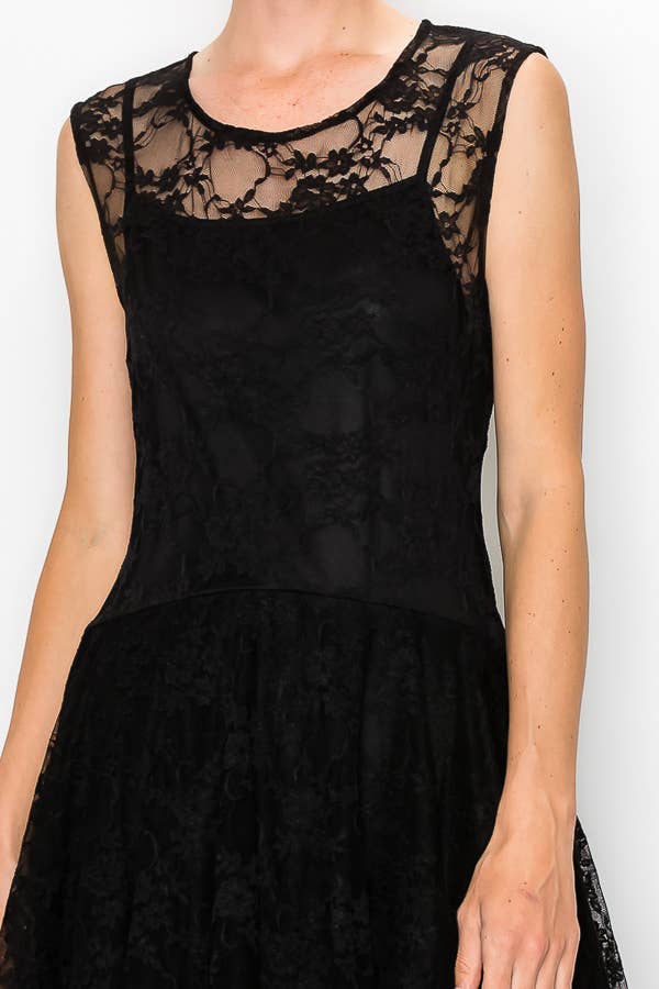 Origami Apparel Whimsical Sleeveless Lace Midi Dress With Unattached Slip