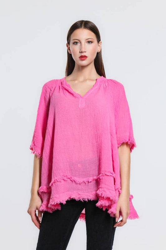 TINA Stephens Italy/Tees By Tina Zariah Crinkle Linen Raw Edge Top