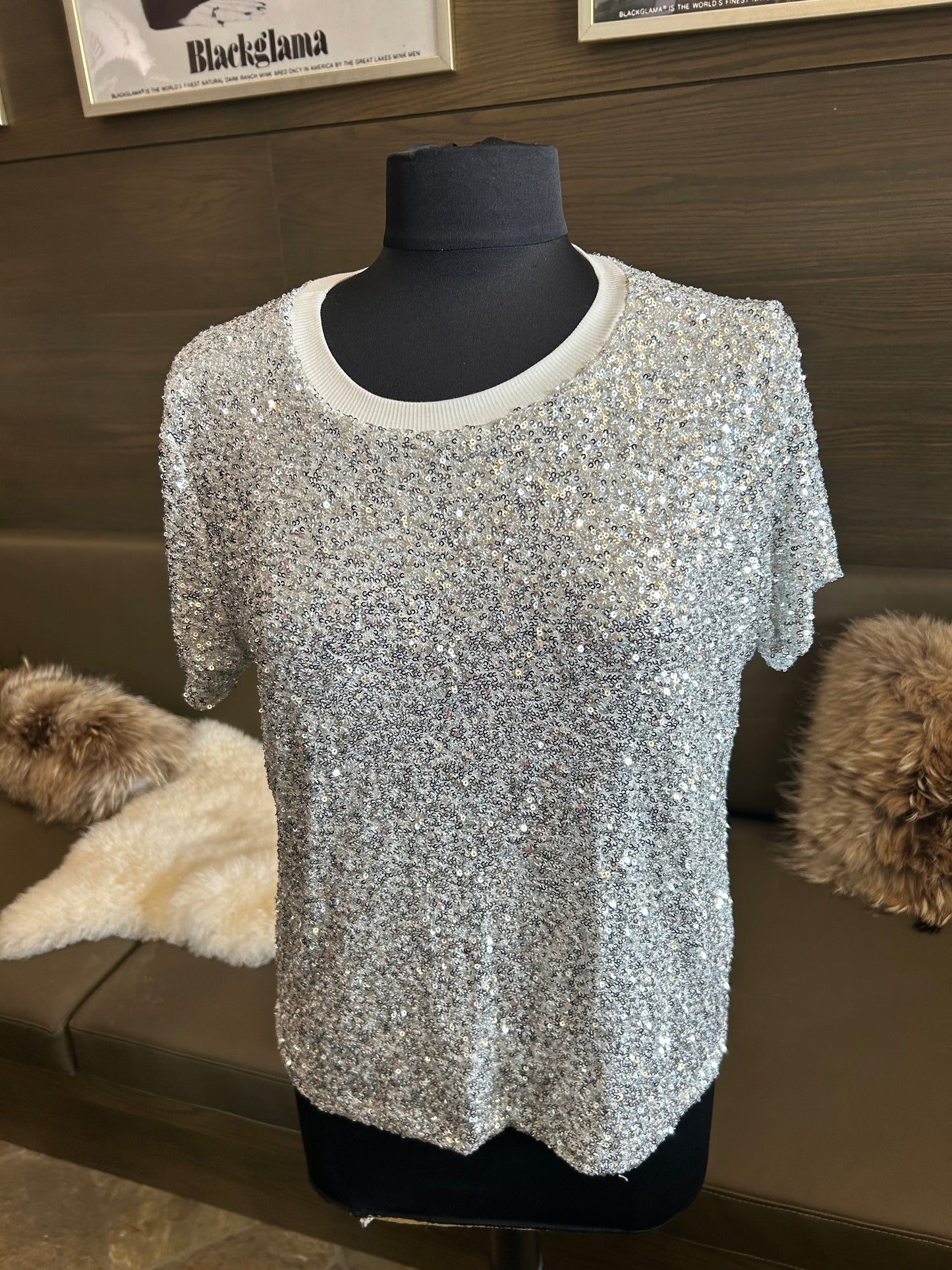 Insight Silver Sequin Short Sleeve Top