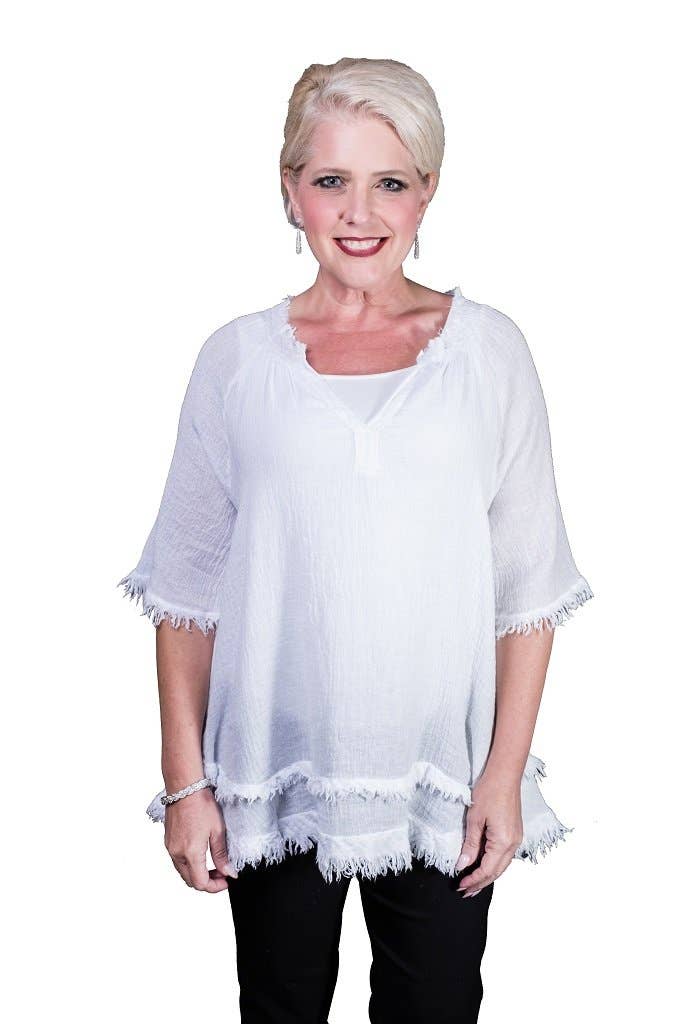 TINA Stephens Italy/Tees By Tina Zariah Crinkle Linen Raw Edge Top