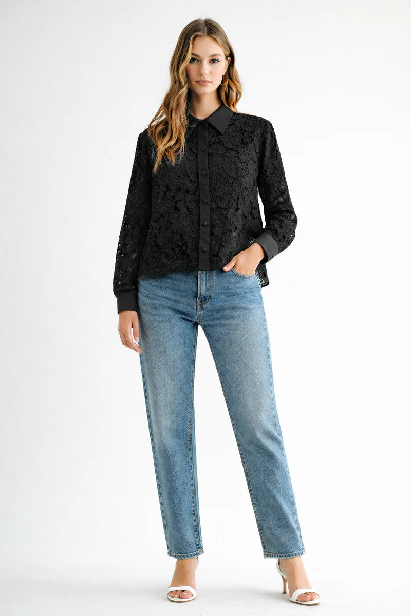 Joh Catherine Button Down Collared Lace Blouse Shirt