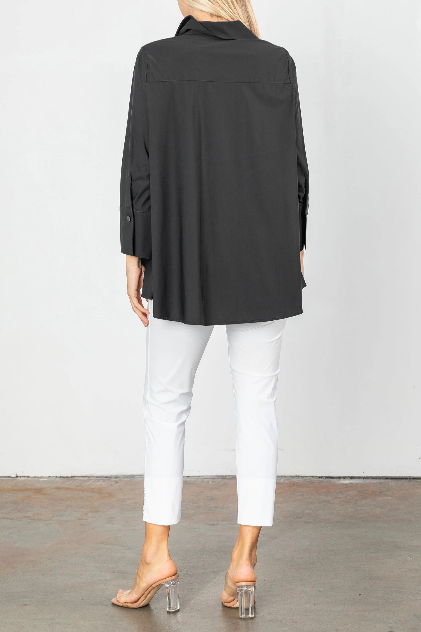 IC Collection Black w/ Fold Down Collar Blouse Top