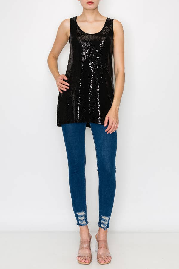 Origami Apparel Black Foil Sequin Tunic Tank Top