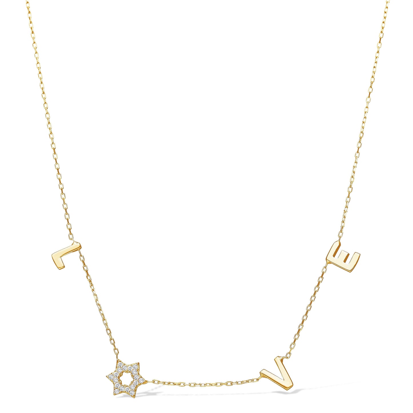 Jewish Star and Love Necklace With Sparkling Cz Cubic Zircon