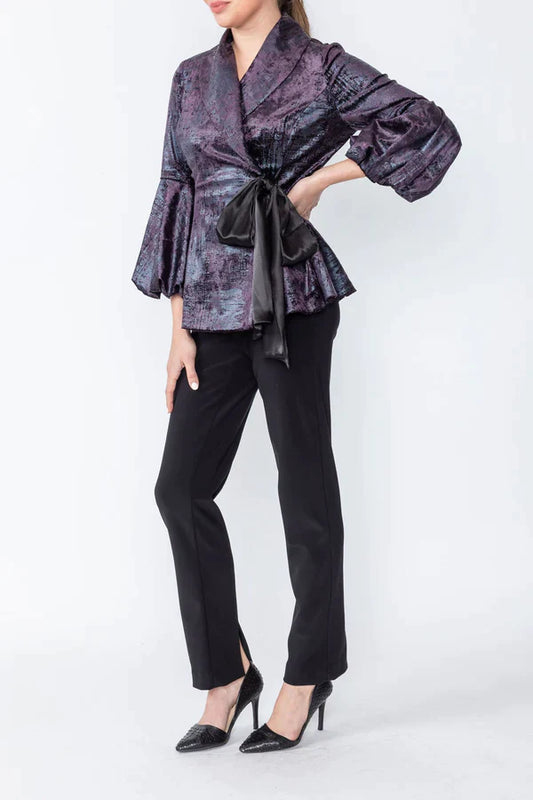 IC Collection Shawl Collar Side Ribbon-Tie Jacket