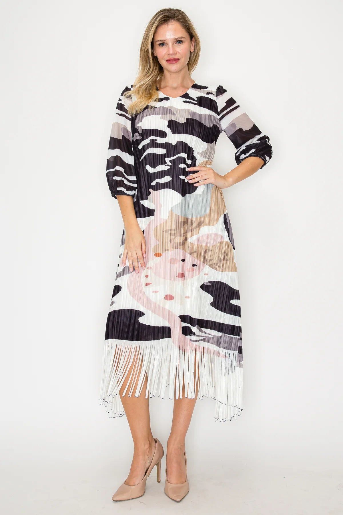 Joh Janessa Pleated Fringe Dress Multi