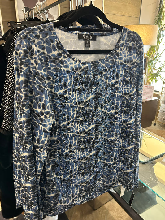 AZI Jeweled Simba Animal Print Opaque Body Con Top