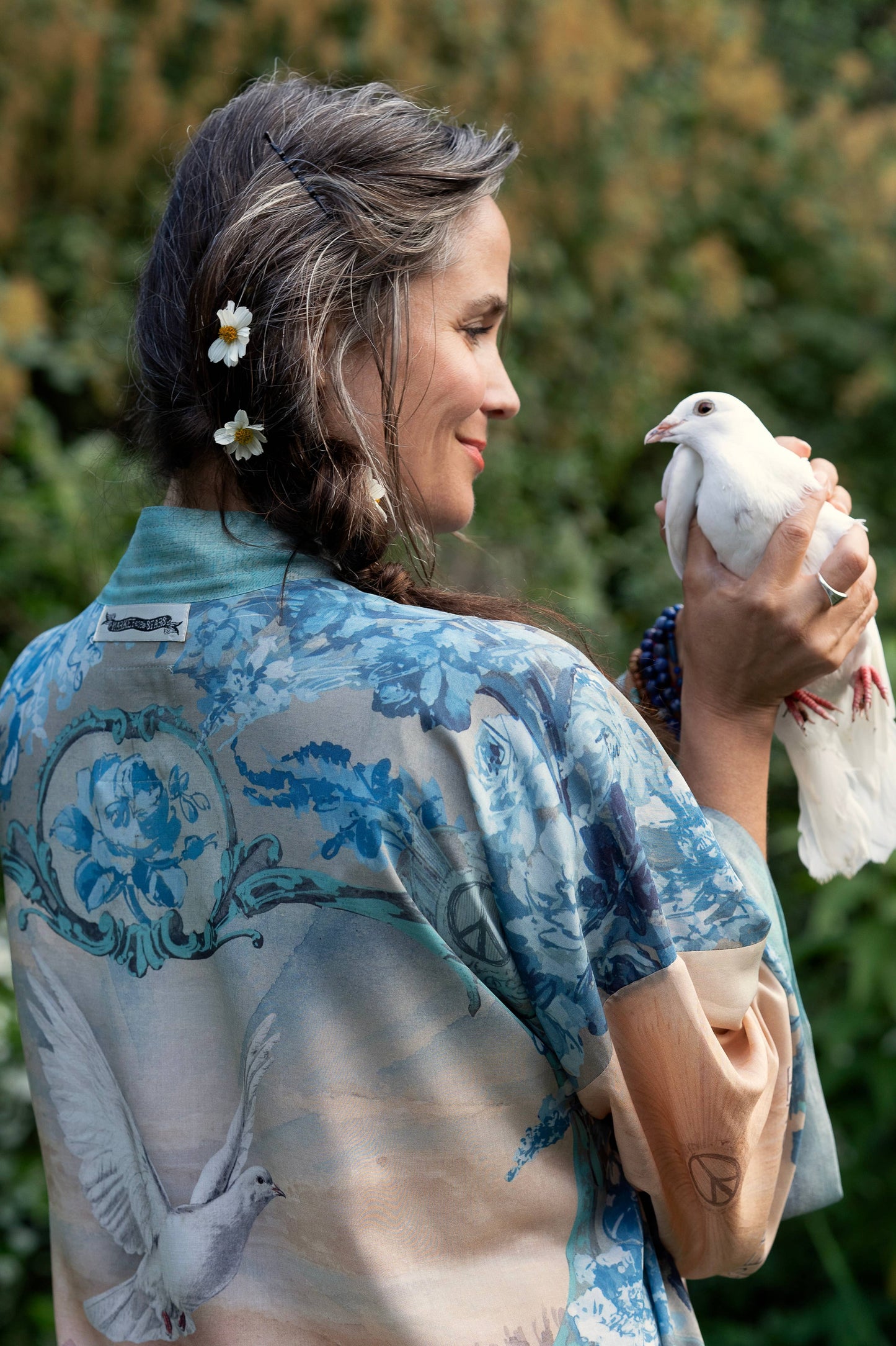 Market to Stars
Peace Out Cropped Kimono Pixie Duster with Doves and Sunrise