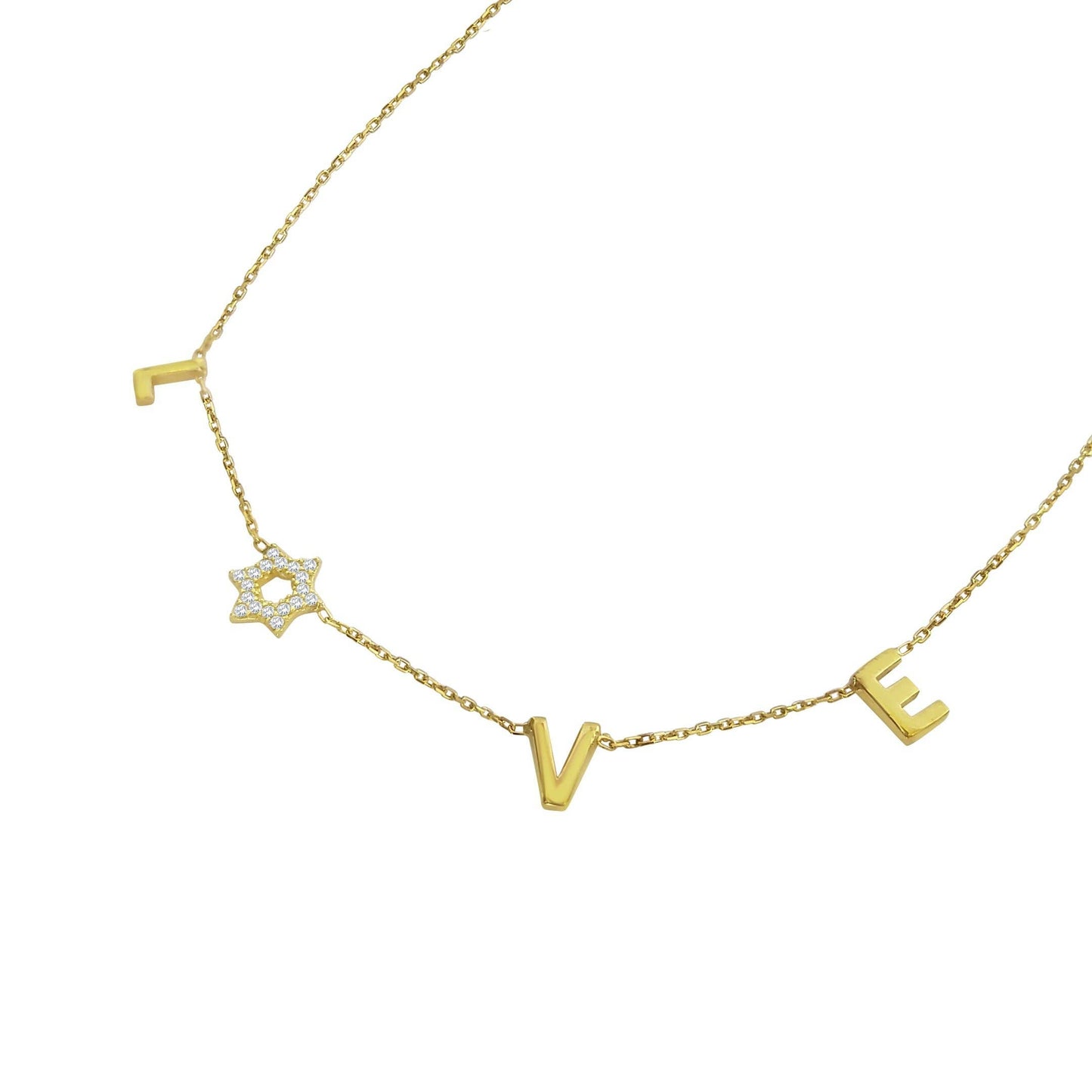 Jewish Star and Love Necklace With Sparkling Cz Cubic Zircon