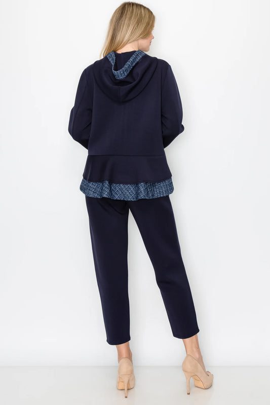 Joh Faiza Jacket w/ Navy Tweed Trim Zip Front Jacket