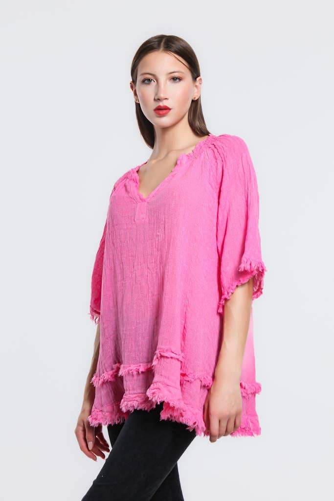 TINA Stephens Italy/Tees By Tina Zariah Crinkle Linen Raw Edge Top