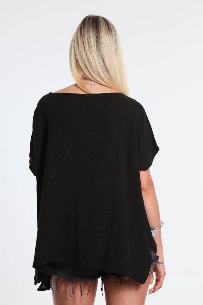 TINA Stephens Finola Mixed Media Seam Notch Top