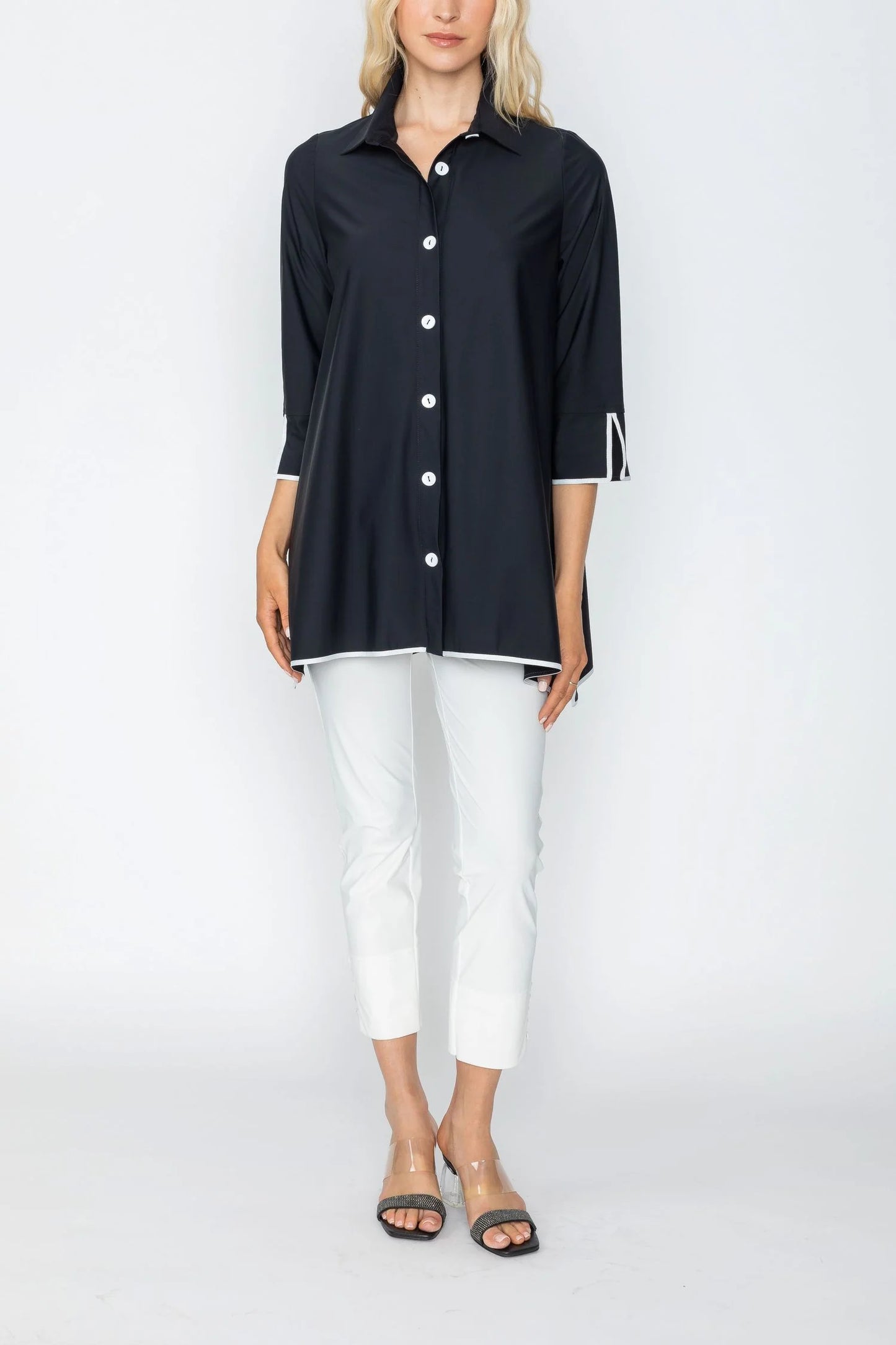 IC Collection Bottom Contrast Tape Edge Asymmetrical Blouse Top