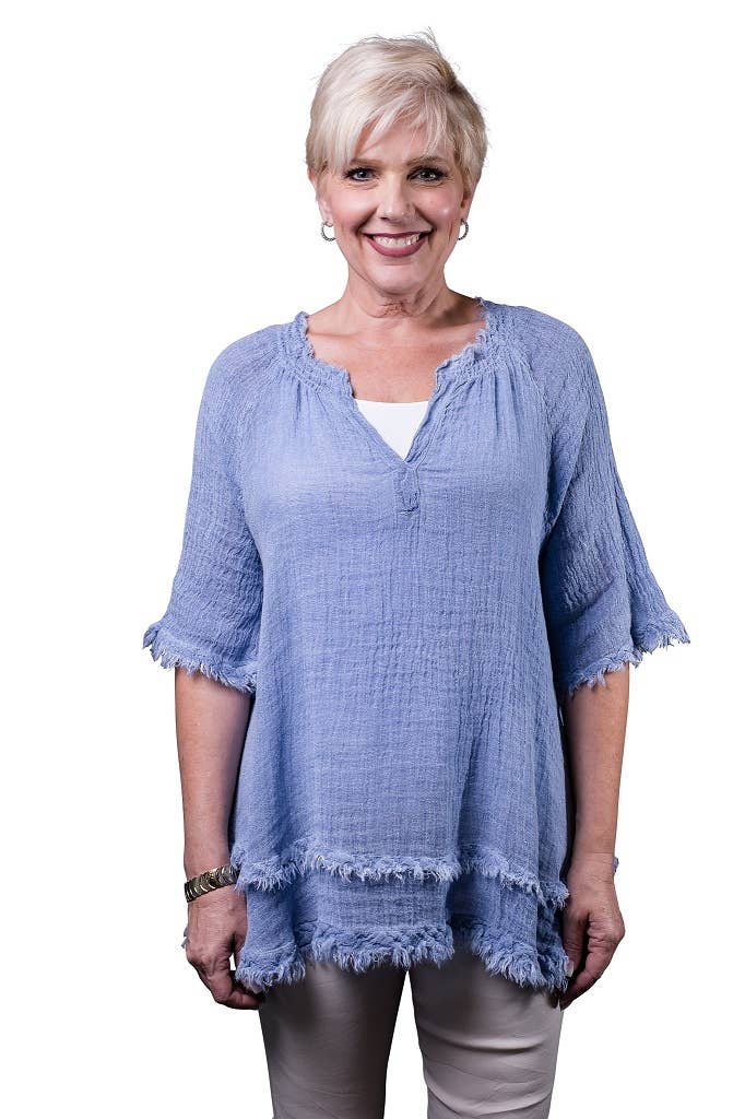 TINA Stephens Italy/Tees By Tina Zariah Crinkle Linen Raw Edge Top