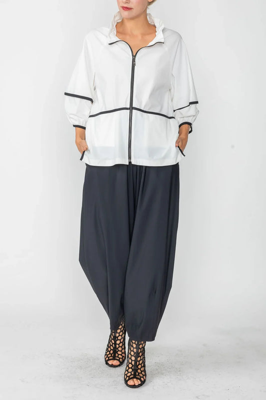 IC Collection Stretch Rouched Sleeve Rouched Stand Neck Sip up Jacket