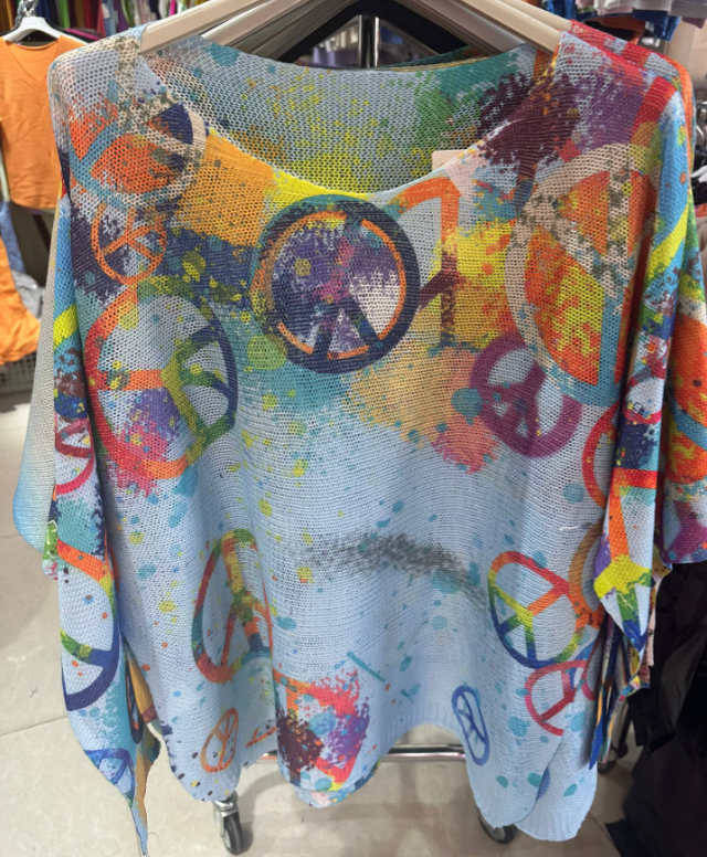 Loowie Blue Peace & Love Knit Printed Sweater O/S