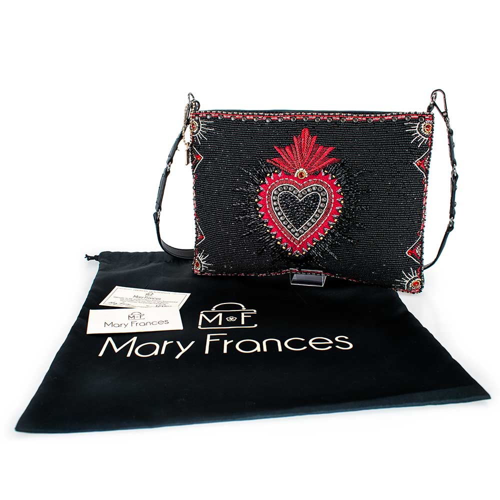 Mary Frances Soul Searcher Beaded Heart Leather Crossbody Handbag
