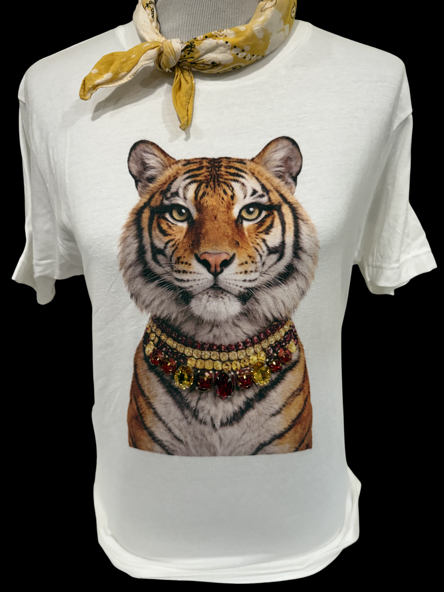 Jeweled(Maroon & Gold) Collar Tiger on Crew Top