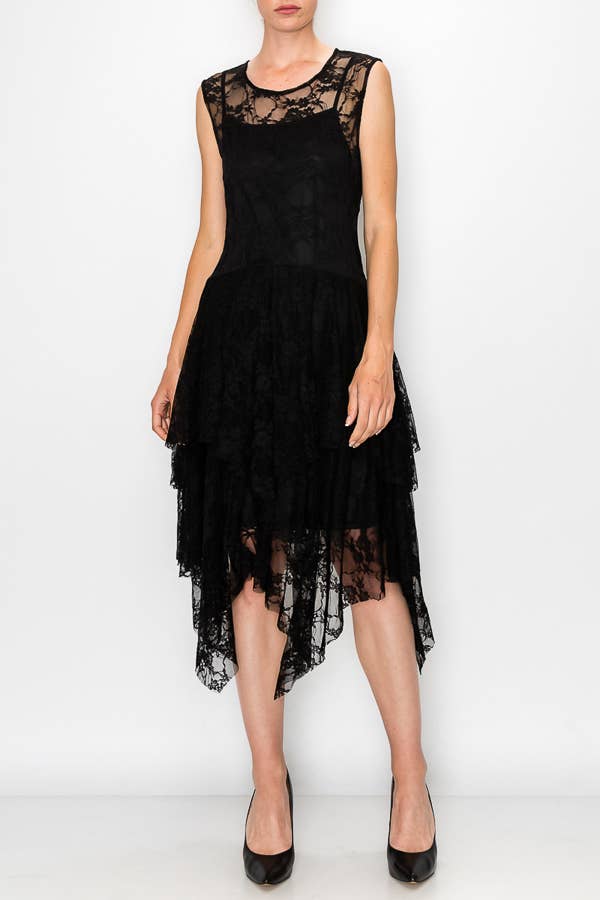 Origami Apparel Whimsical Sleeveless Lace Midi Dress With Unattached Slip