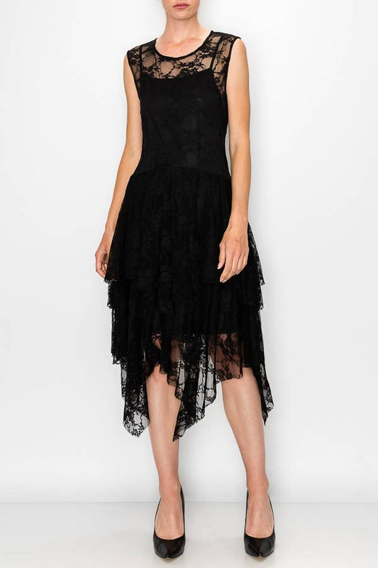 Origami Apparel Whimsical Sleeveless Lace Midi Dress With Unattached Slip