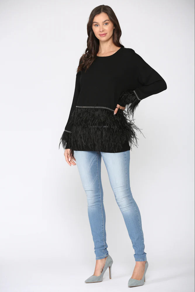 JOH Sally Knitted Sweater with Feathers Sweater Top