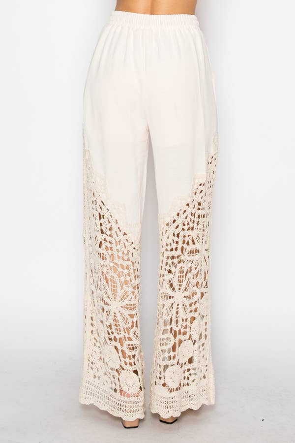 Origami Black Crochet-Detail Lined Drawstring Pants