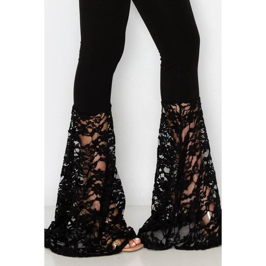T-Party Lace Bottom Wide Flare Leg Foldover Yoga Pants