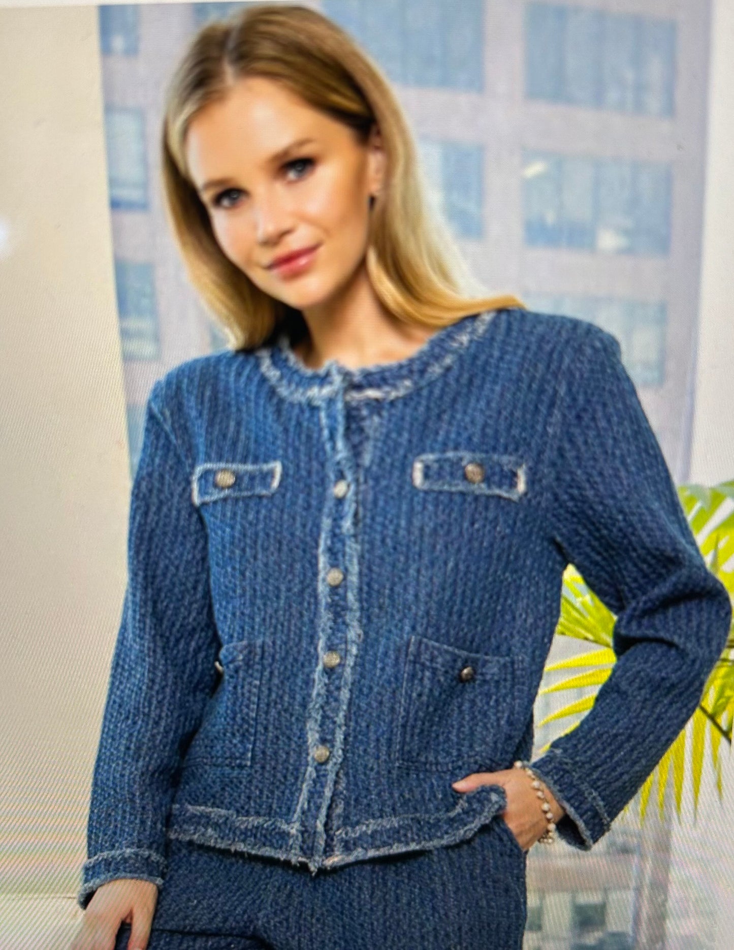 Joh Judy Denim Tweed Button Front Jacket