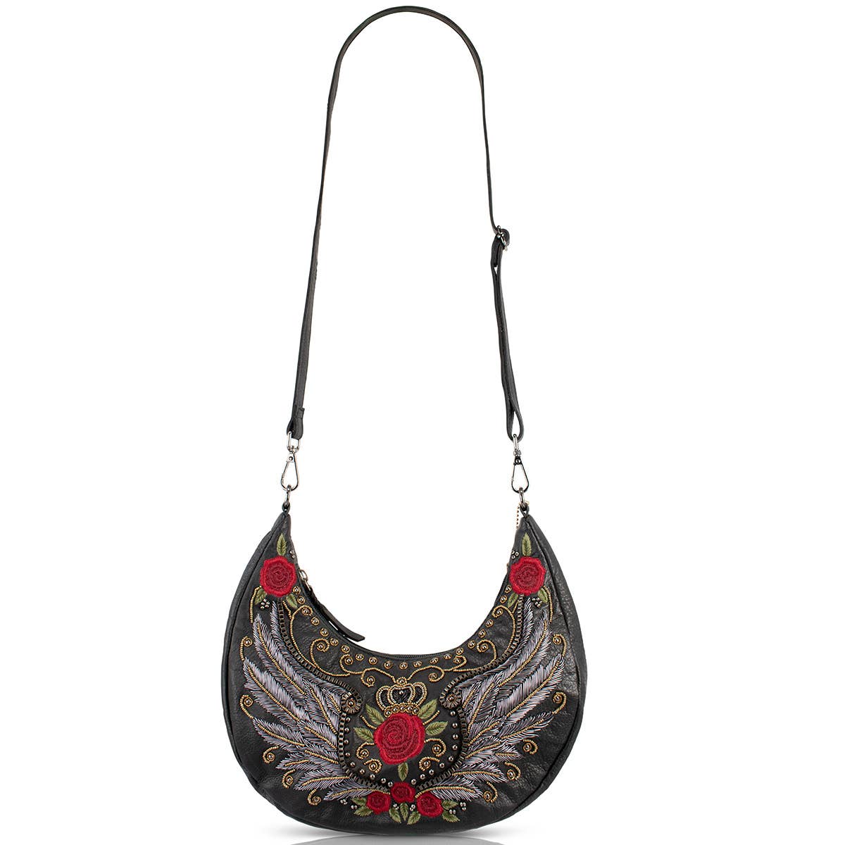 Mary Frances Wings & Roses Black Beaded and Embroidered Handbag