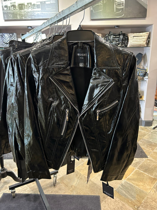 Insight Black Solid Scuba Vinyl Patent Moto Jacket