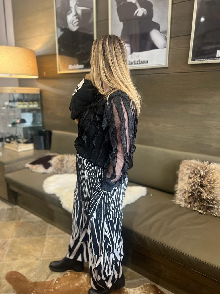 Samuel Dong Print Crinkle Knit Stretch Capri Pants