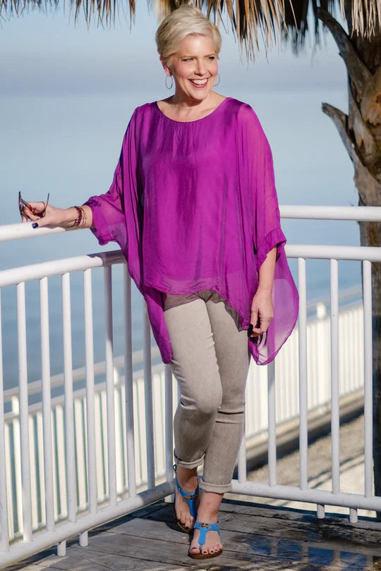 Tina Stephens Made in Italy Sofia Silk Kaftan Top One Size