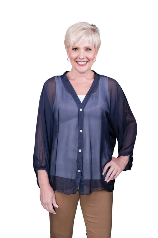 Tina Stephens Made in Italy Viola Button Front Top One Size