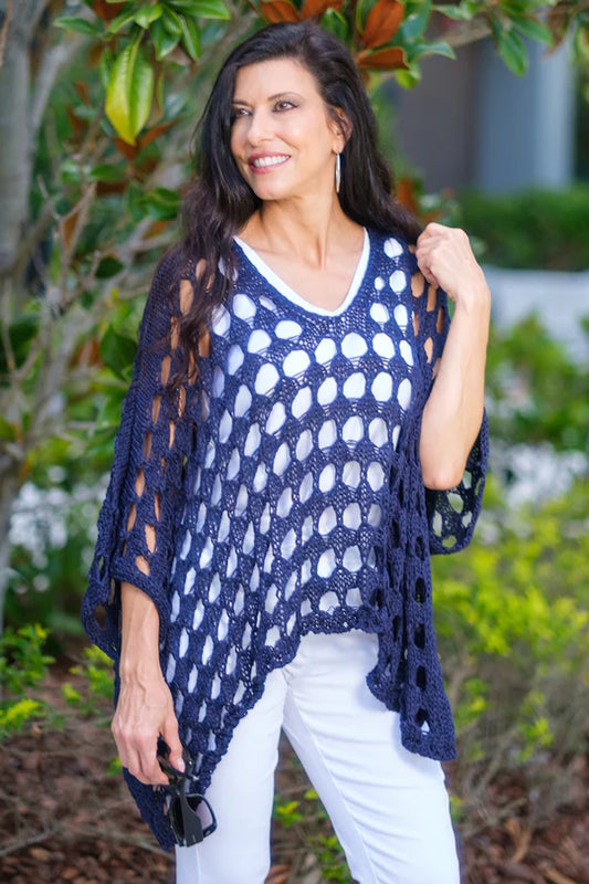 Tina Stephens Made in Italy Oceana Circle Open Knit Topper One Size