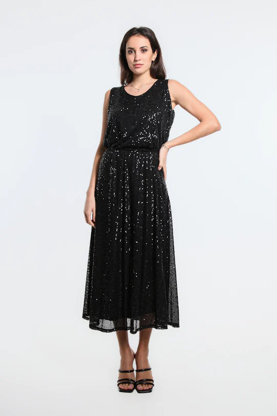 Tina Stephens Made in Italy Rae Sequin Long Flare Skirt Bottoms One Size