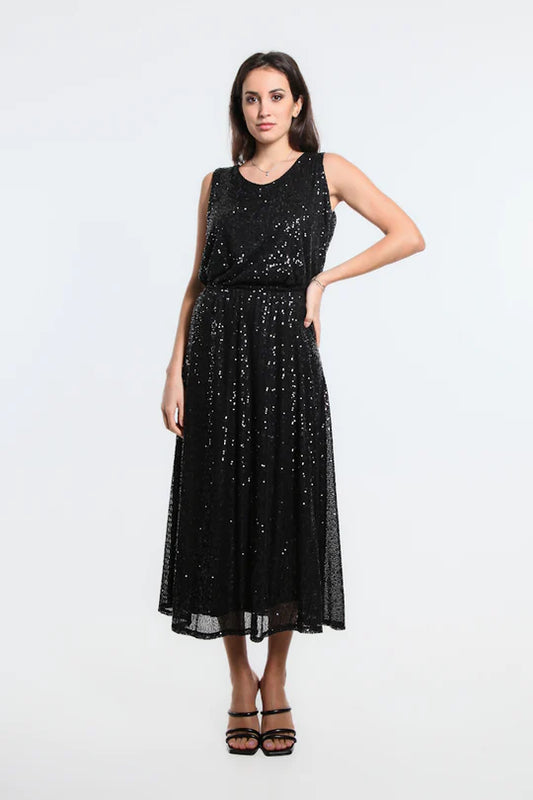 Tina Stephens Made in Italy Rae Sequin Long Flare Skirt Bottoms One Size