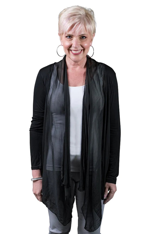 Tina Stephens Made in Italy Carla Open Cardi w/Silk Trim Top One Size