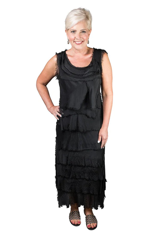 Tina Stephens Aleena Silk Maxi Ruffle Dress